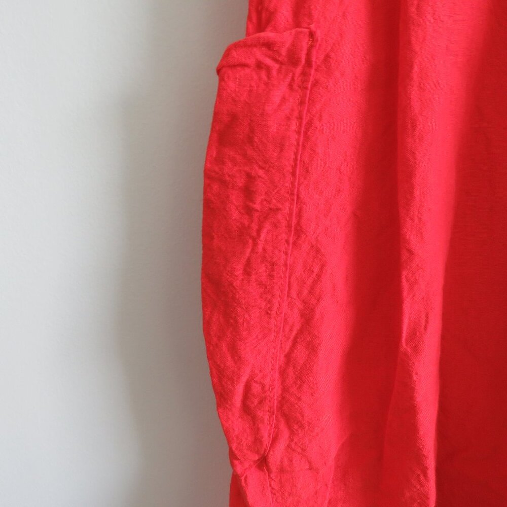 APUNTOB Red Oversized Gauzy Lagenlook Sleeveless Linen Blend Midi Pocket Dress - Picture 13 of 15